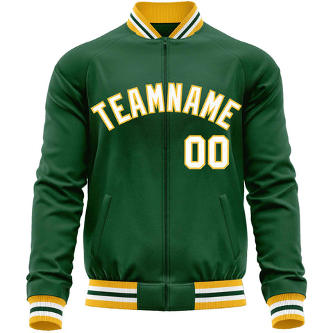 Custom Green White Classic Style Varsity Full-Zip Letterman Baseball Jacket
