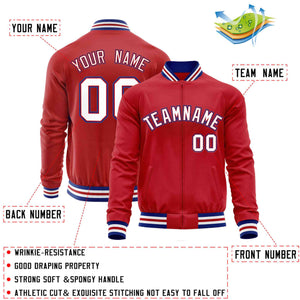 Custom Red White Classic Style Varsity Full-Zip Letterman Baseball Jacket