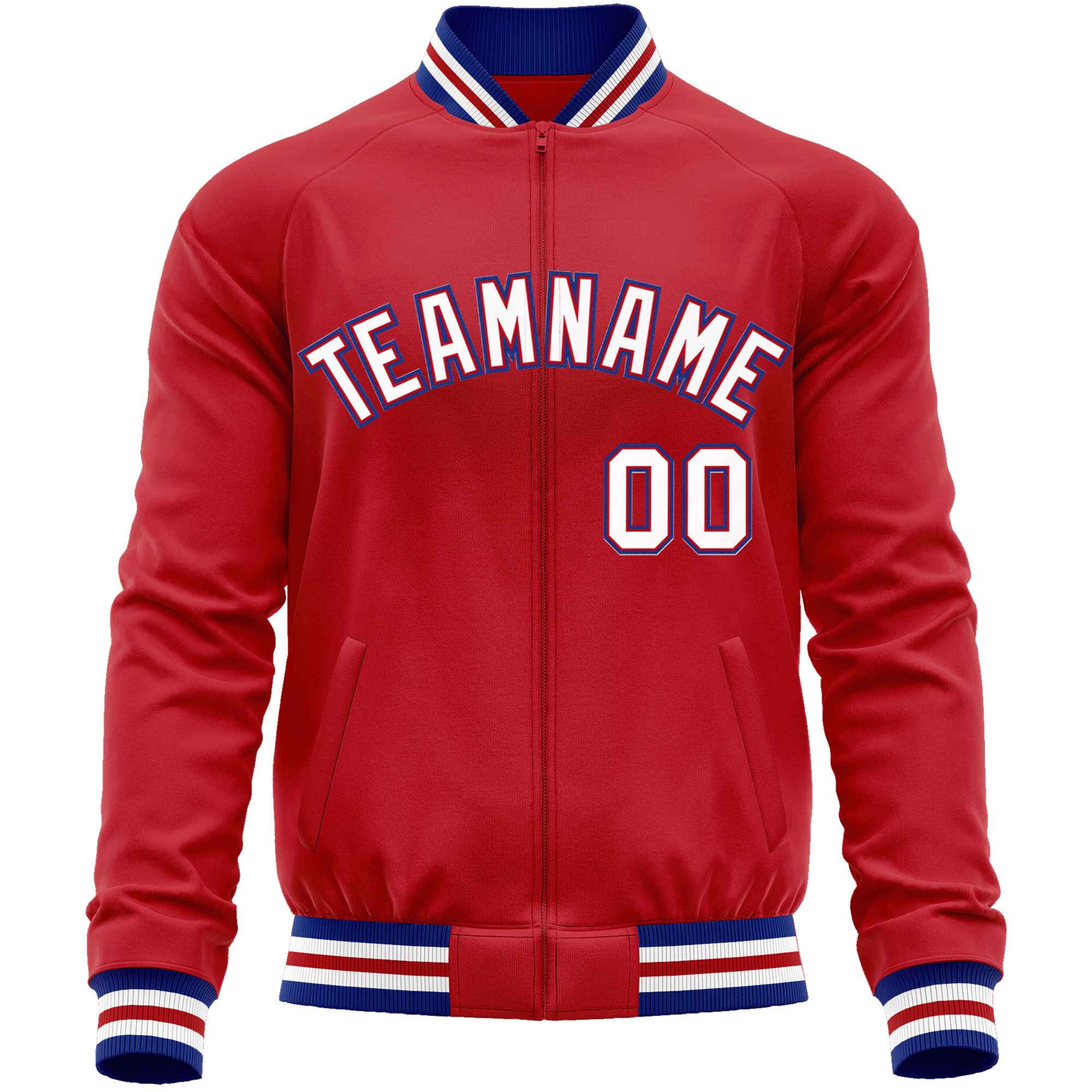 Custom Red White Classic Style Varsity Full-Zip Letterman Baseball Jacket