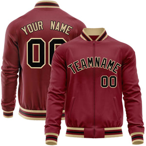 Custom Crimson Black Classic Style Varsity Full-Zip Letterman Baseball Jacket