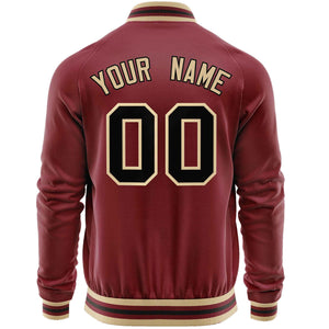 Custom Crimson Black Classic Style Varsity Full-Zip Letterman Baseball Jacket