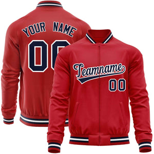 Custom Red Navy Classic Style Varsity Full-Zip Letterman Baseball Jacket