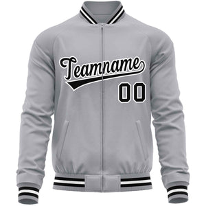 Custom Gray Black Classic Style Varsity Full-Zip Letterman Baseball Jacket