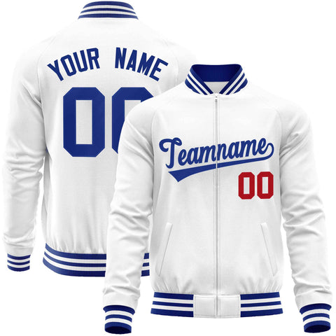 Custom White Royal Classic Style Varsity Full-Zip Letterman Baseball Jacket