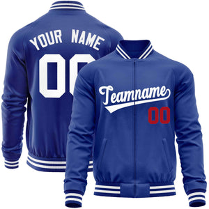 Custom Royal White Classic Style Varsity Full-Zip Letterman Baseball Jacket