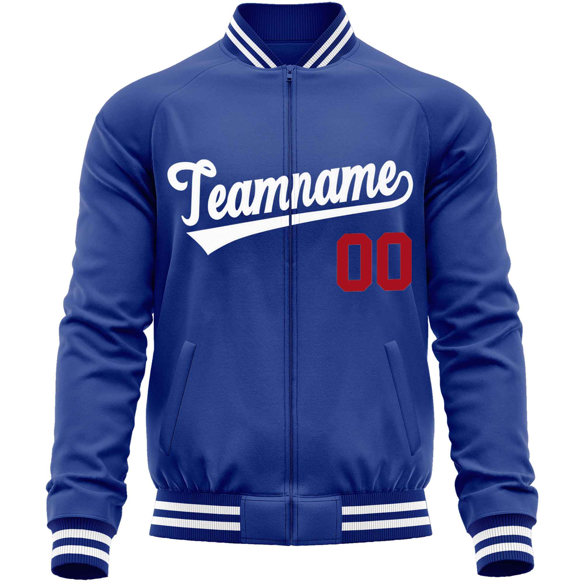 Custom Royal White Classic Style Varsity Full-Zip Letterman Baseball Jacket