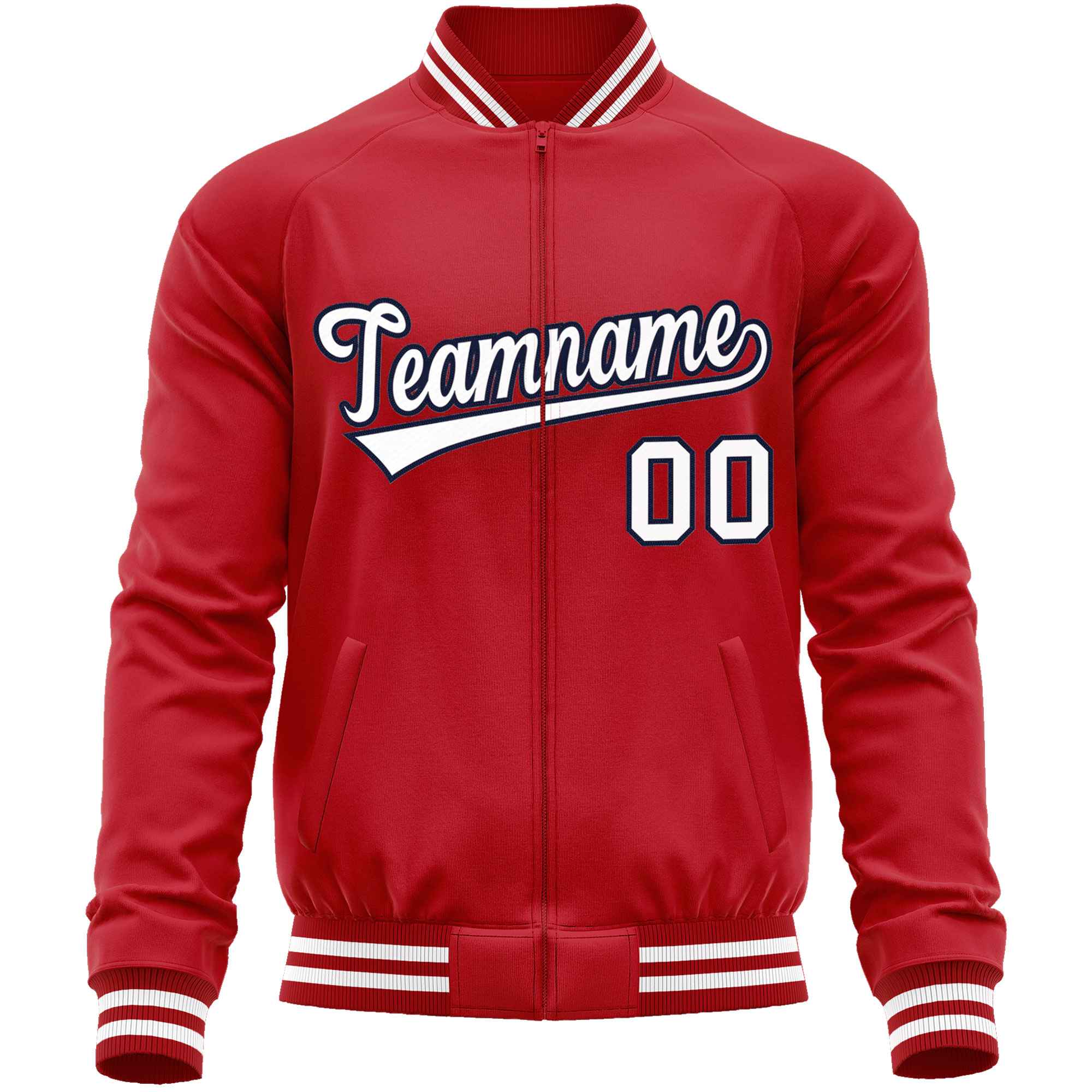 Custom Red White Classic Style Varsity Full-Zip Letterman Baseball Jacket