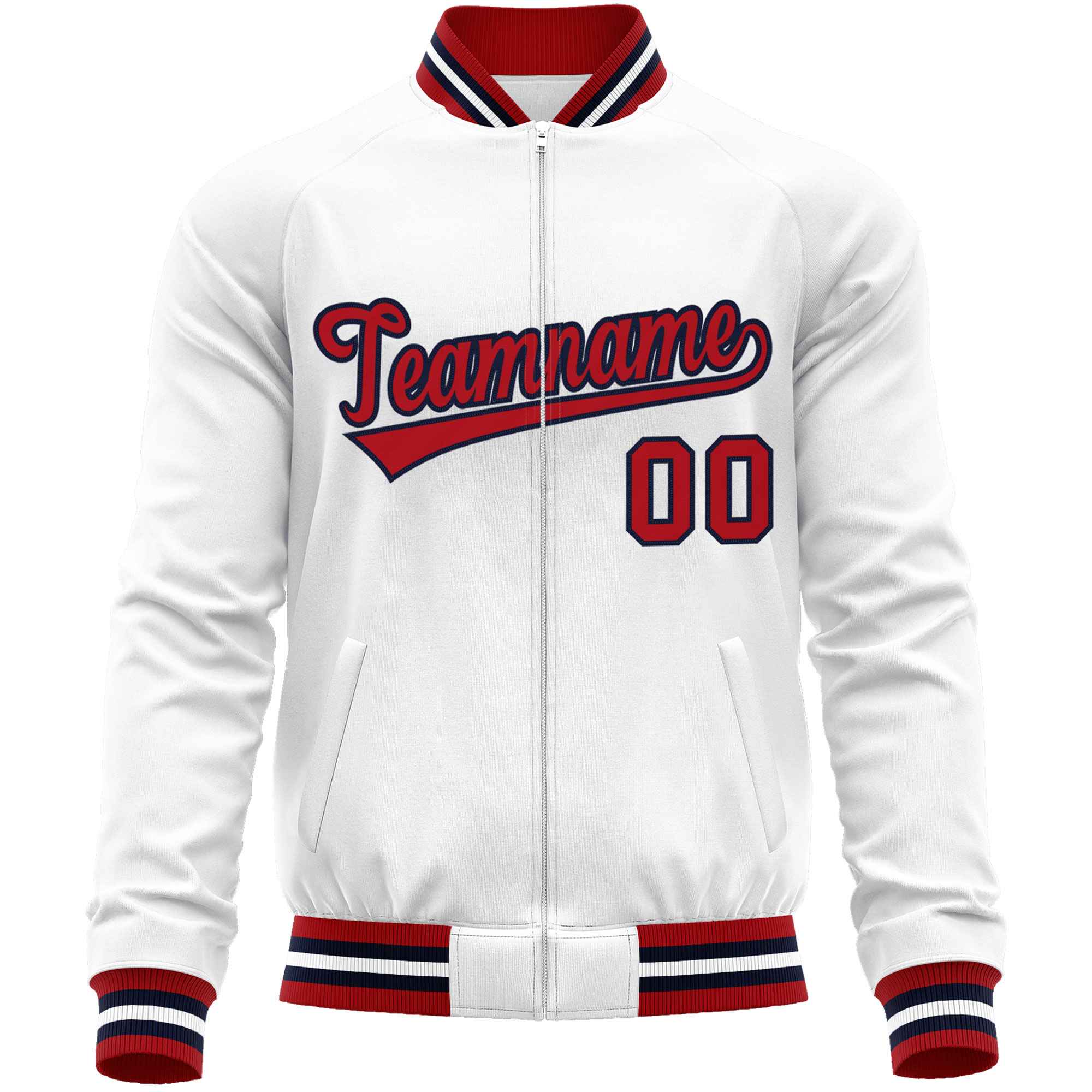 Custom White Red Classic Style Varsity Full-Zip Letterman Baseball Jacket