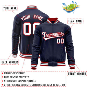 Custom Navy White Classic Style Varsity Full-Zip Letterman Baseball Jacket