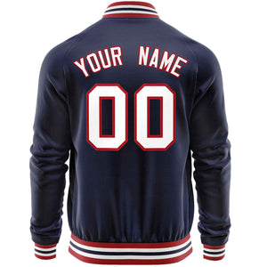 Custom Navy White Classic Style Varsity Full-Zip Letterman Baseball Jacket