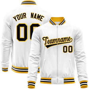 Custom White Black Classic Style Varsity Full-Zip Letterman Baseball Jacket