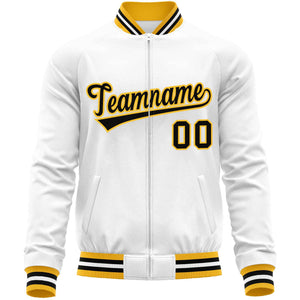 Custom White Black Classic Style Varsity Full-Zip Letterman Baseball Jacket