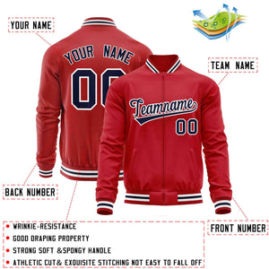 Custom Red Navy Classic Style Varsity Full-Zip Letterman Baseball Jacket