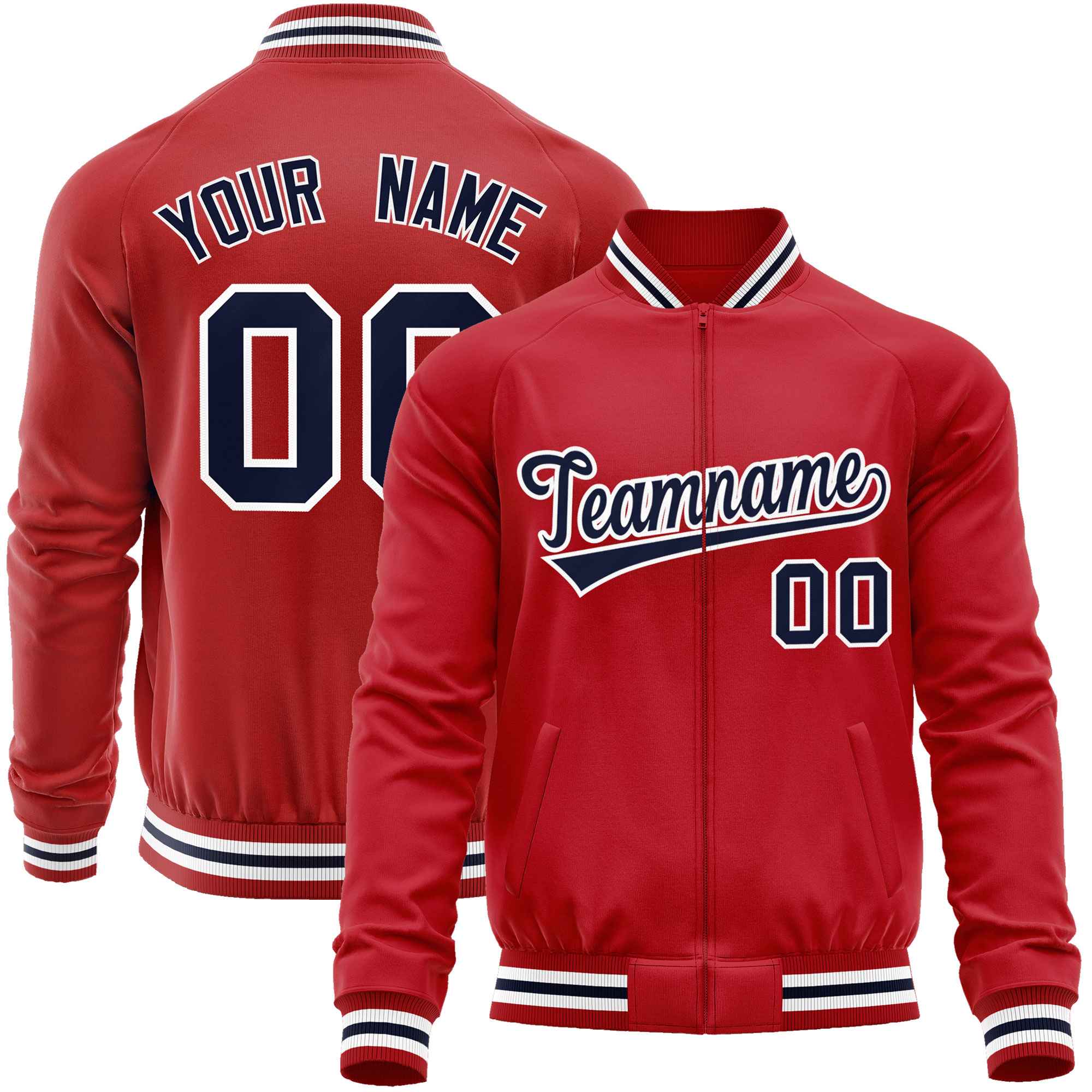 Custom Red Navy Classic Style Varsity Full-Zip Letterman Baseball Jacket