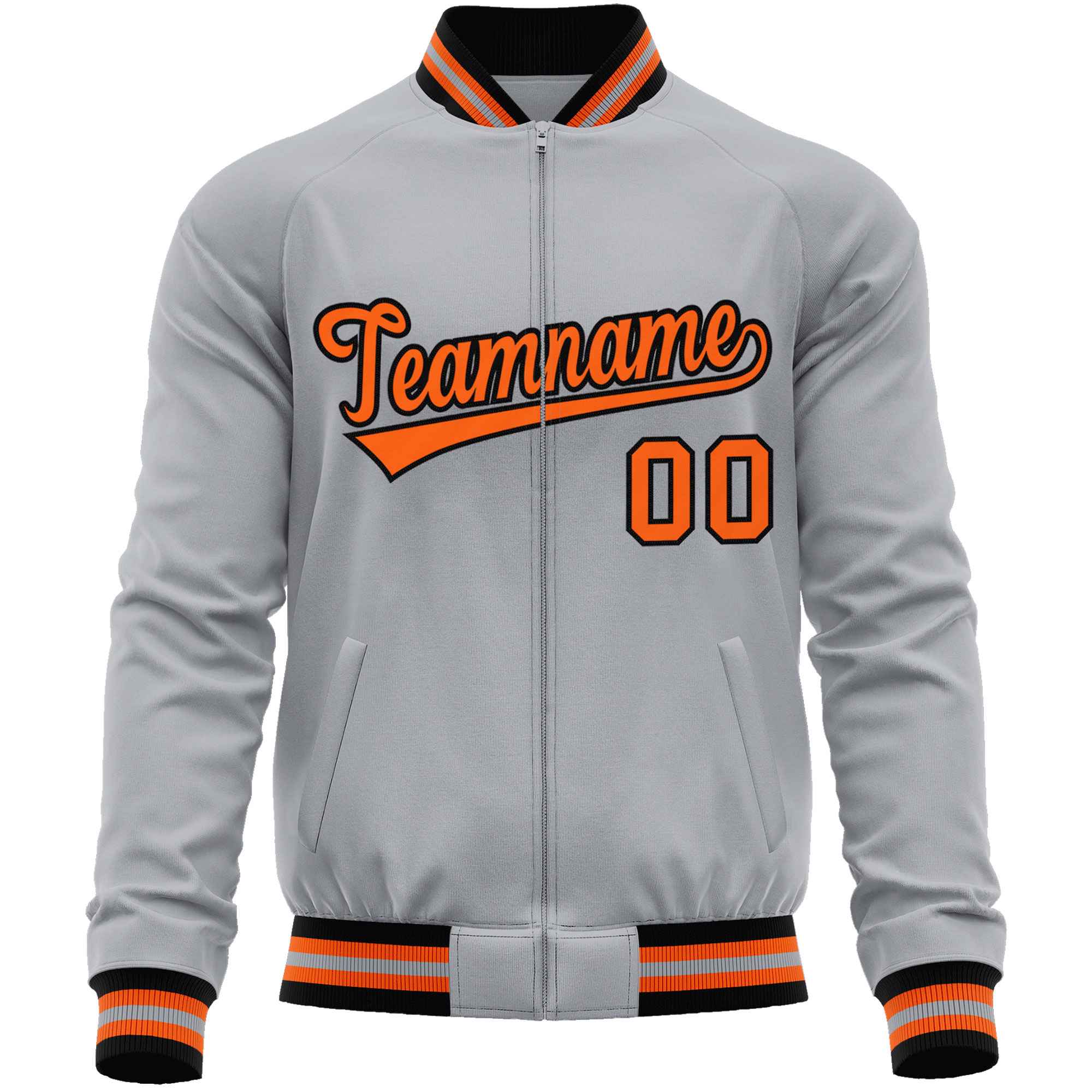 Custom Gray Orange Classic Style Varsity Full-Zip Letterman Baseball Jacket