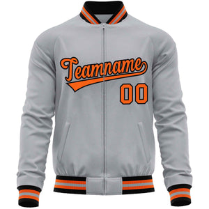 Custom Gray Orange Classic Style Varsity Full-Zip Letterman Baseball Jacket