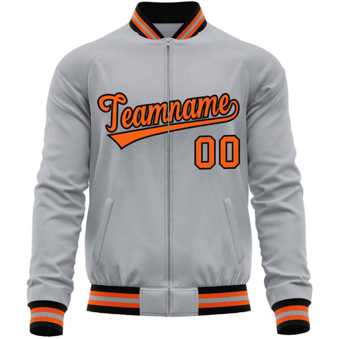 Custom Gray Orange Classic Style Varsity Full-Zip Letterman Baseball Jacket