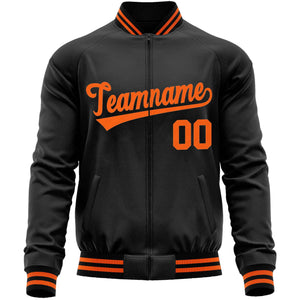 Custom Black Orange Classic Style Varsity Full-Zip Letterman Baseball Jacket