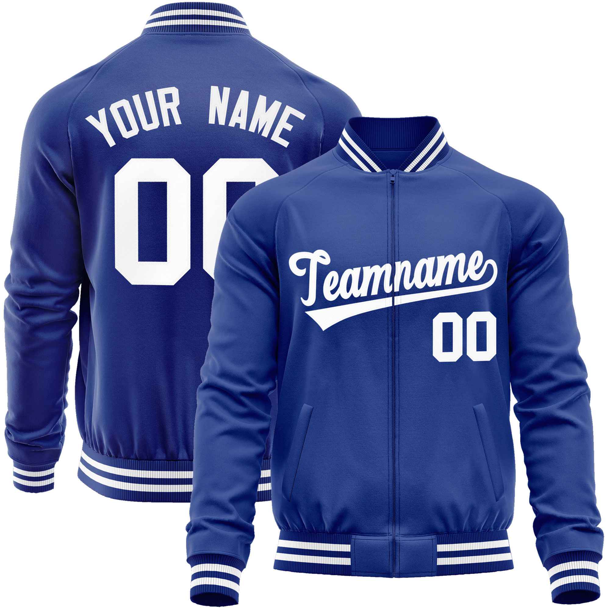 Custom Royal White Classic Style Varsity Full-Zip Letterman Baseball Jacket