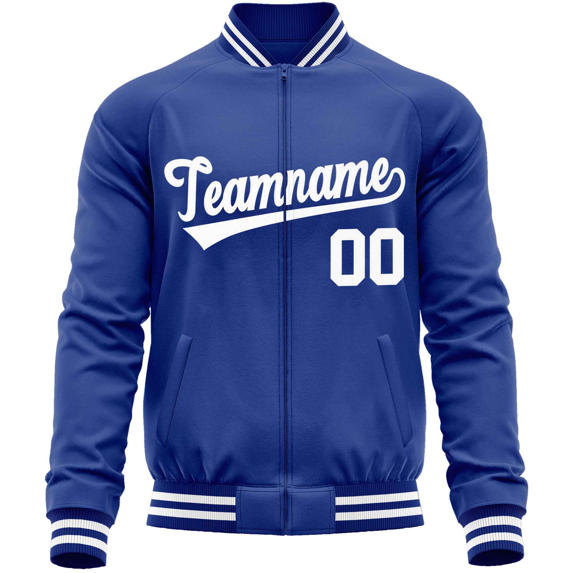 Custom Royal White Classic Style Varsity Full-Zip Letterman Baseball Jacket