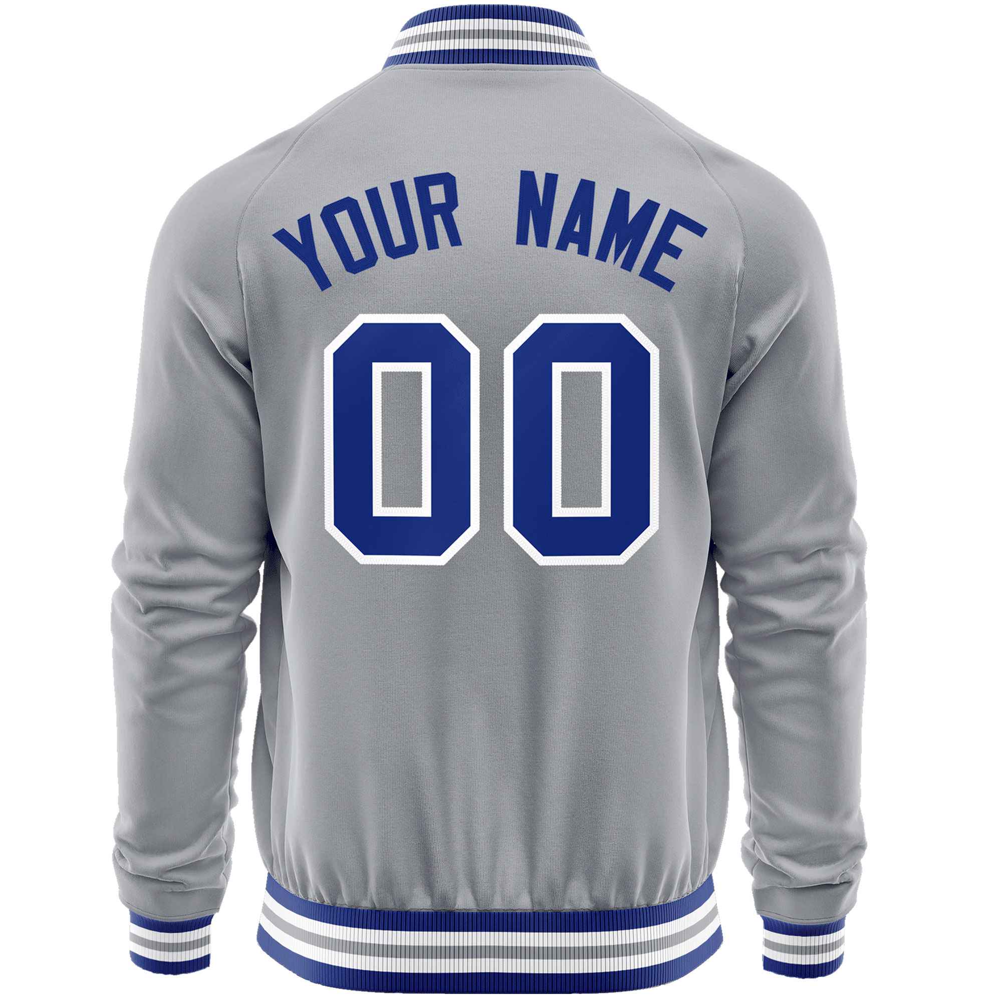 Custom Gray Royal Classic Style Varsity Full-Zip Letterman Baseball Jacket