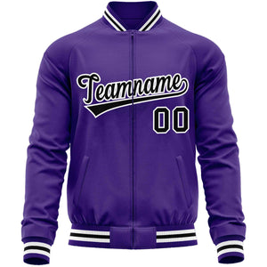 Custom Purple Black Classic Style Varsity Full-Zip Letterman Baseball Jacket