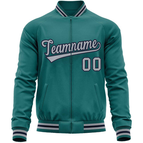 Custom Aqua Gray Classic Style Varsity Full-Zip Letterman Baseball Jacket