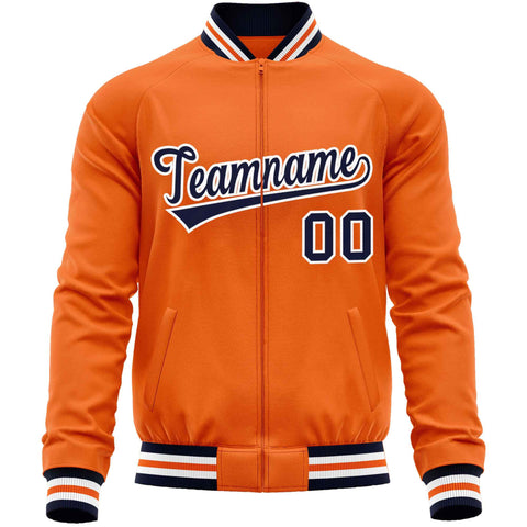 Custom Orange Navy Classic Style Varsity Full-Zip Letterman Baseball Jacket