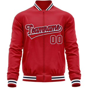 Custom Red White Classic Style Varsity Full-Zip Letterman Baseball Jacket