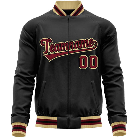 Custom Black Crimson Classic Style Varsity Full-Zip Letterman Baseball Jacket