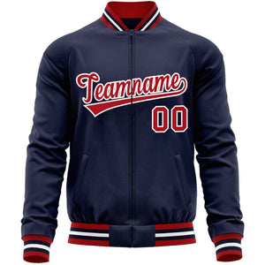 Custom Navy Red Classic Style Varsity Full-Zip Letterman Baseball Jacket