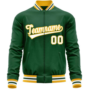 Custom Green White Classic Style Varsity Full-Zip Letterman Baseball Jacket