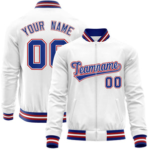 Custom White Royal Classic Style Varsity Full-Zip Letterman Baseball Jacket