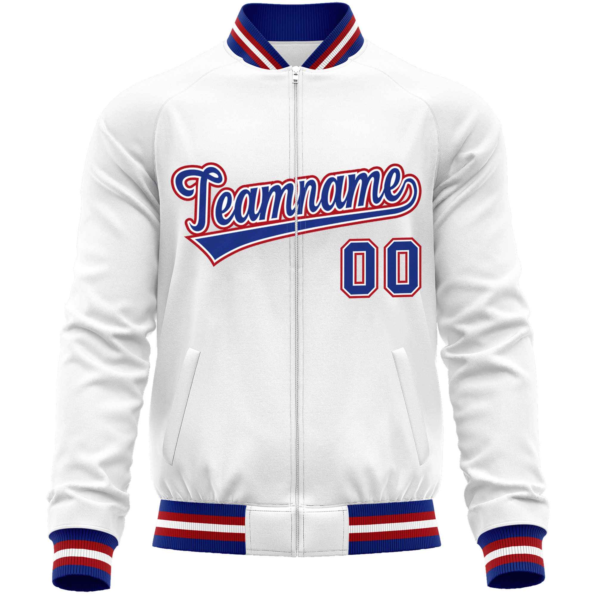 Custom White Royal Classic Style Varsity Full-Zip Letterman Baseball Jacket