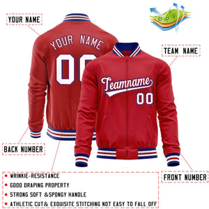 Custom Red White Classic Style Varsity Full-Zip Letterman Baseball Jacket