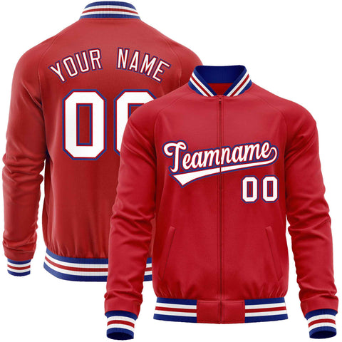 Custom Red White Classic Style Varsity Full-Zip Letterman Baseball Jacket