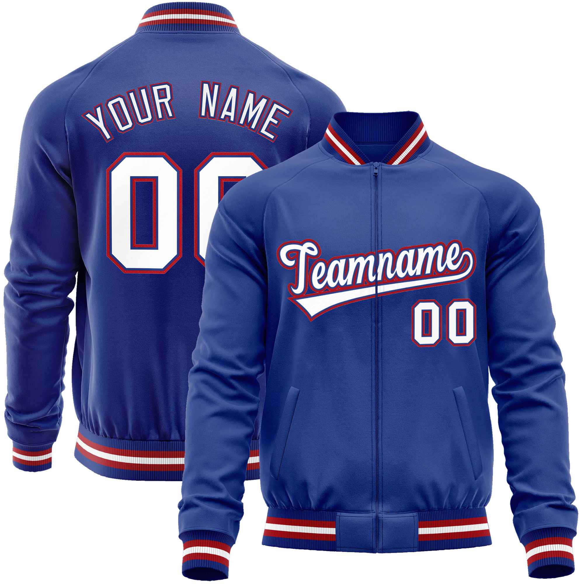 Custom Royal White Classic Style Varsity Full-Zip Letterman Baseball Jacket