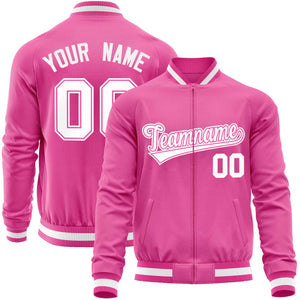 Custom Pink White Classic Style Varsity Full-Zip Letterman Baseball Jacket