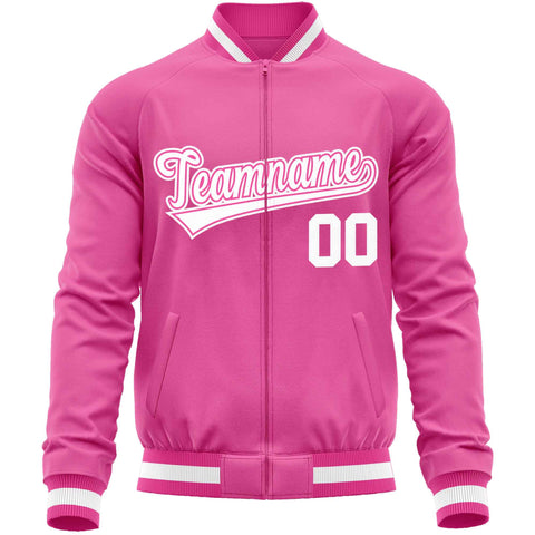 Custom Pink White Classic Style Varsity Full-Zip Letterman Baseball Jacket