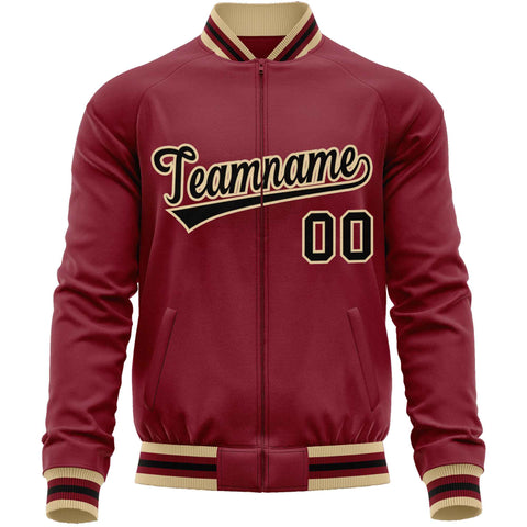 Custom Crimson Black Classic Style Varsity Full-Zip Letterman Baseball Jacket