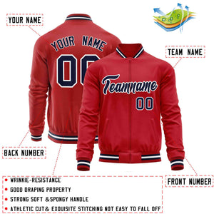 Custom Red Navy Classic Style Varsity Full-Zip Letterman Baseball Jacket