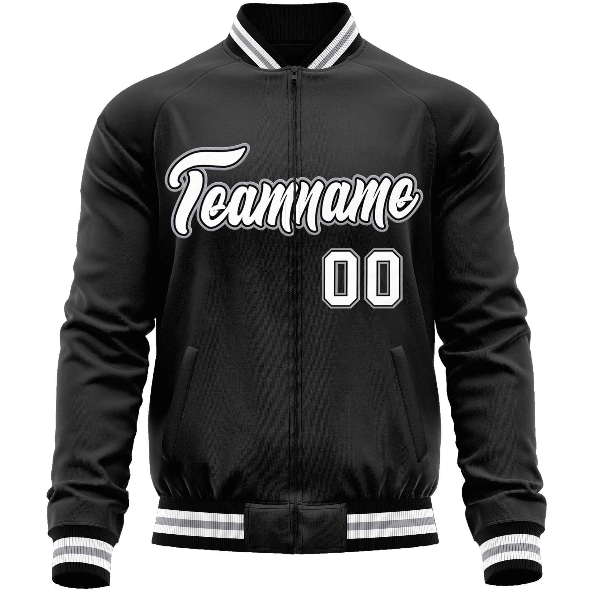 Custom Black White Classic Style Varsity Full-Zip Letterman Baseball Jacket