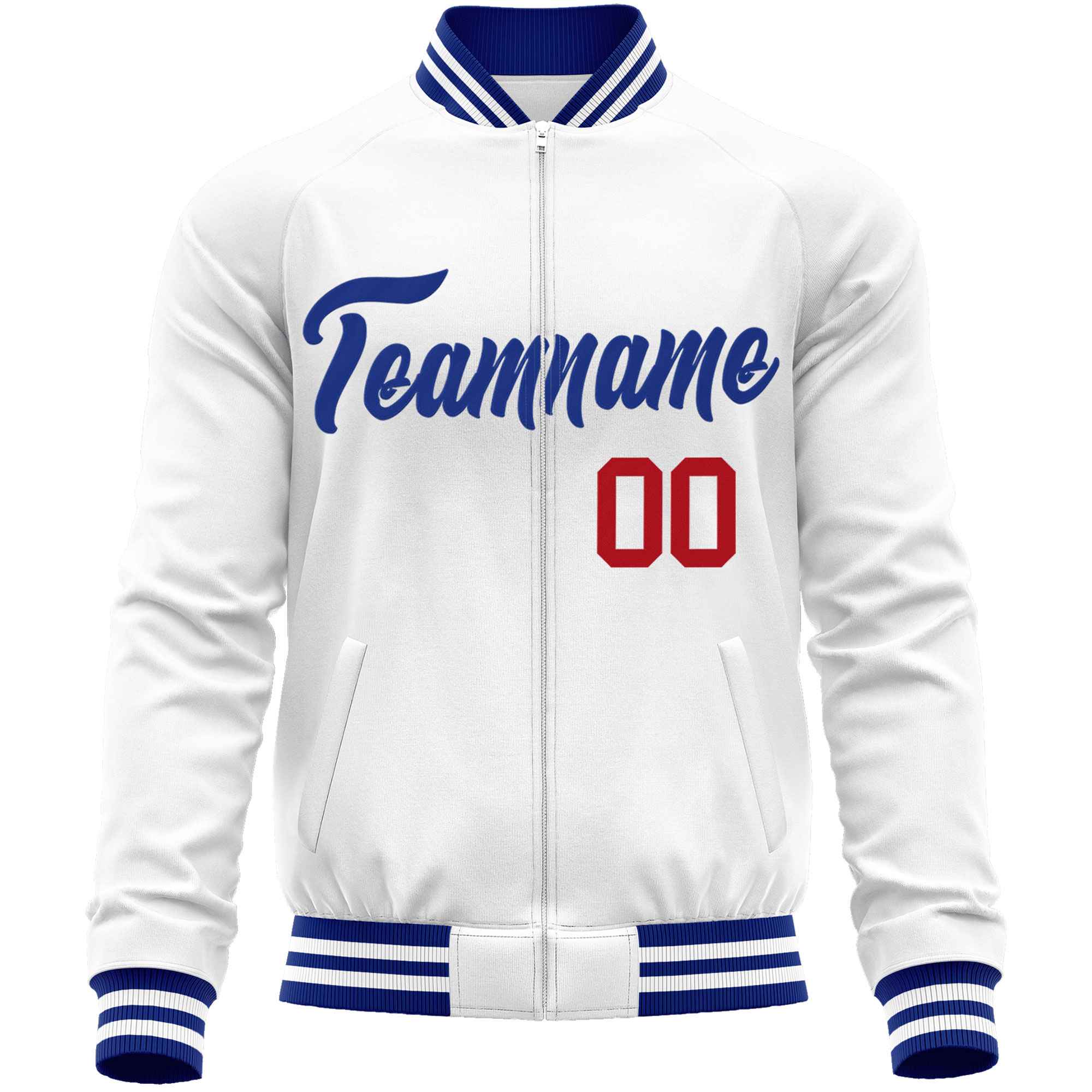 Custom White Royal Classic Style Varsity Full-Zip Letterman Baseball Jacket