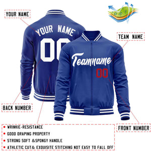 Custom Royal White Classic Style Varsity Full-Zip Letterman Baseball Jacket