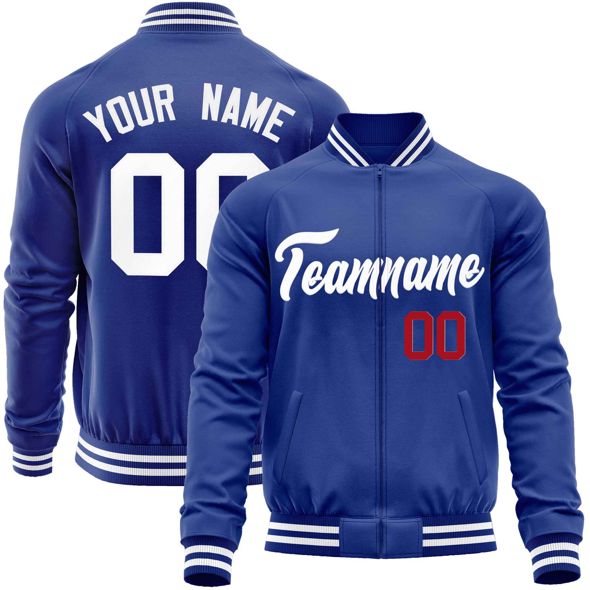 Custom Royal White Classic Style Varsity Full-Zip Letterman Baseball Jacket