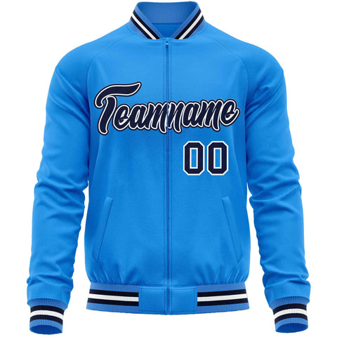 Custom Powder Blue Navy Classic Style Varsity Full-Zip Letterman Baseball Jacket