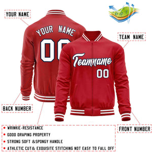 Custom Red White Classic Style Varsity Full-Zip Letterman Baseball Jacket