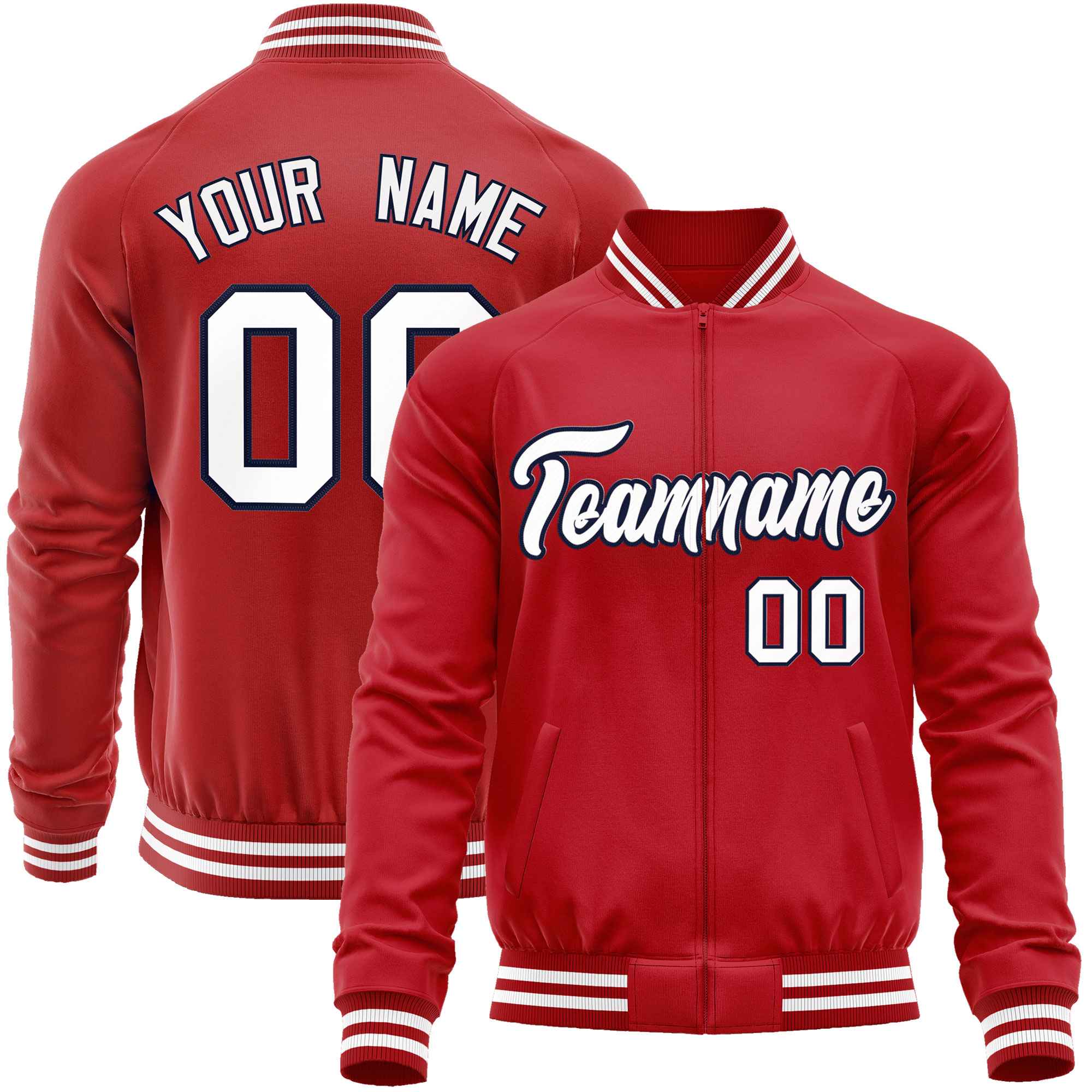 Custom Red White Classic Style Varsity Full-Zip Letterman Baseball Jacket