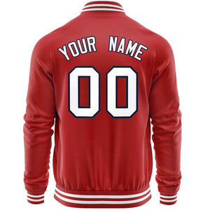 Custom Red White Classic Style Varsity Full-Zip Letterman Baseball Jacket