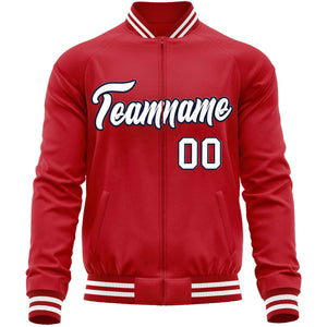 Custom Red White Classic Style Varsity Full-Zip Letterman Baseball Jacket